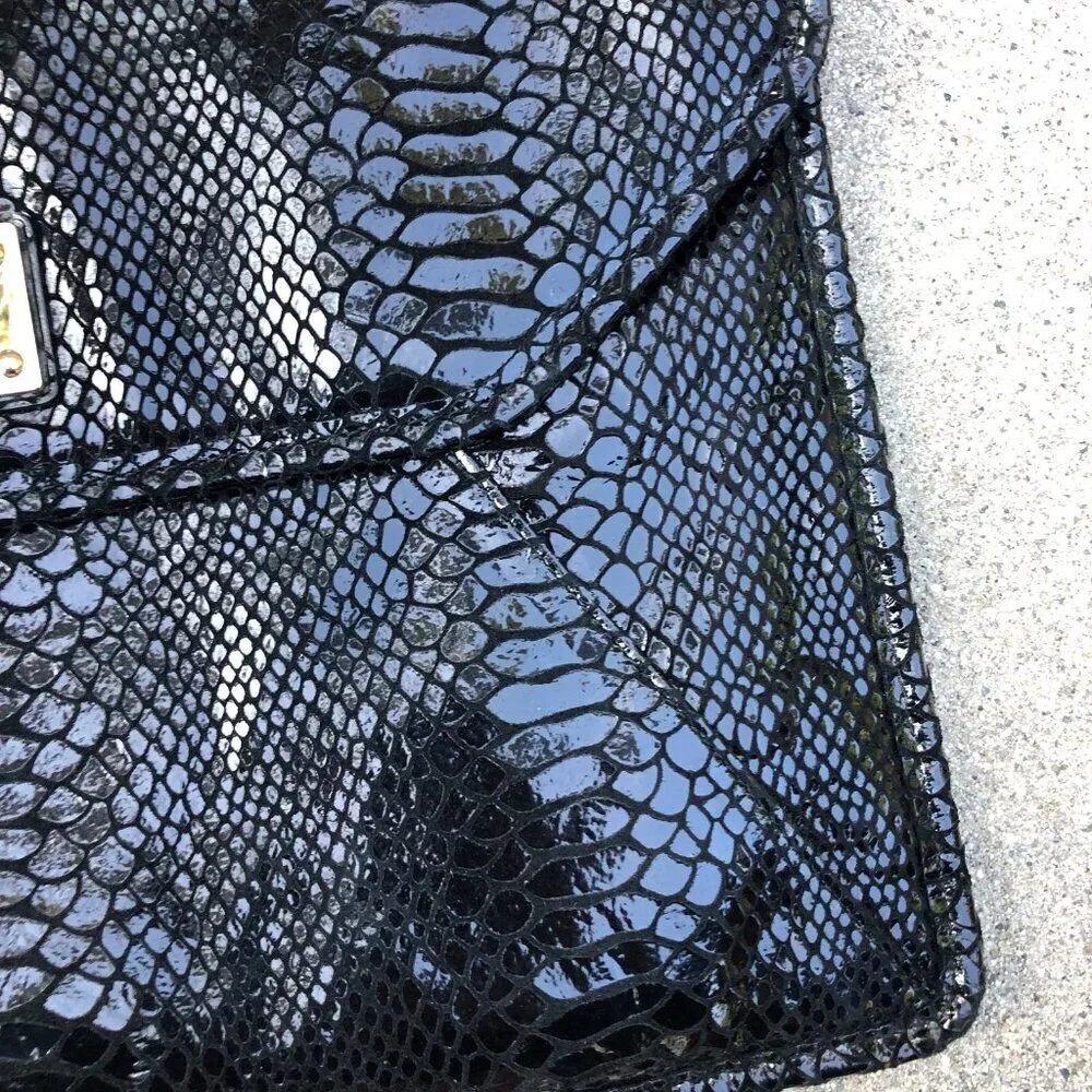 MICHAEL KORS Peyton Python Leather Clutch Purse Envelope Black Designer​​​